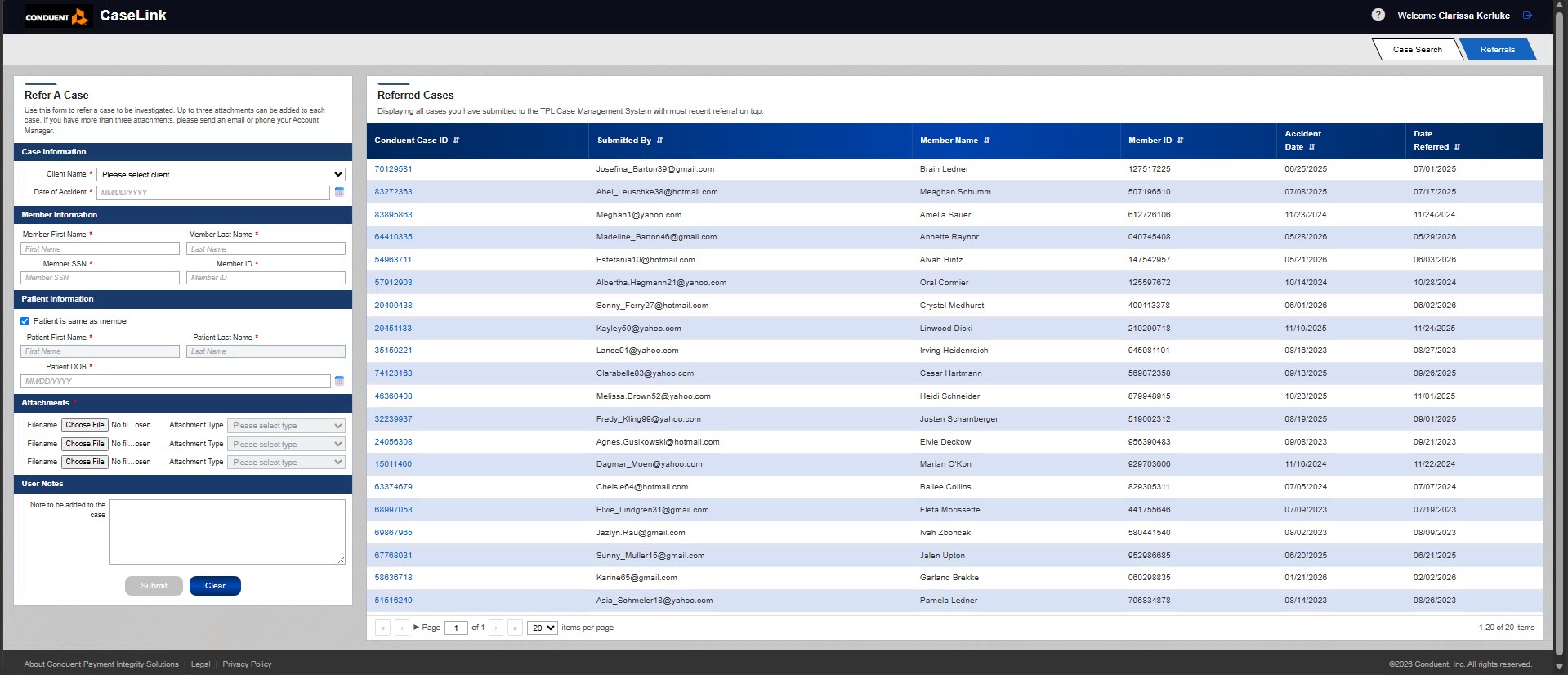 Referrals Screen